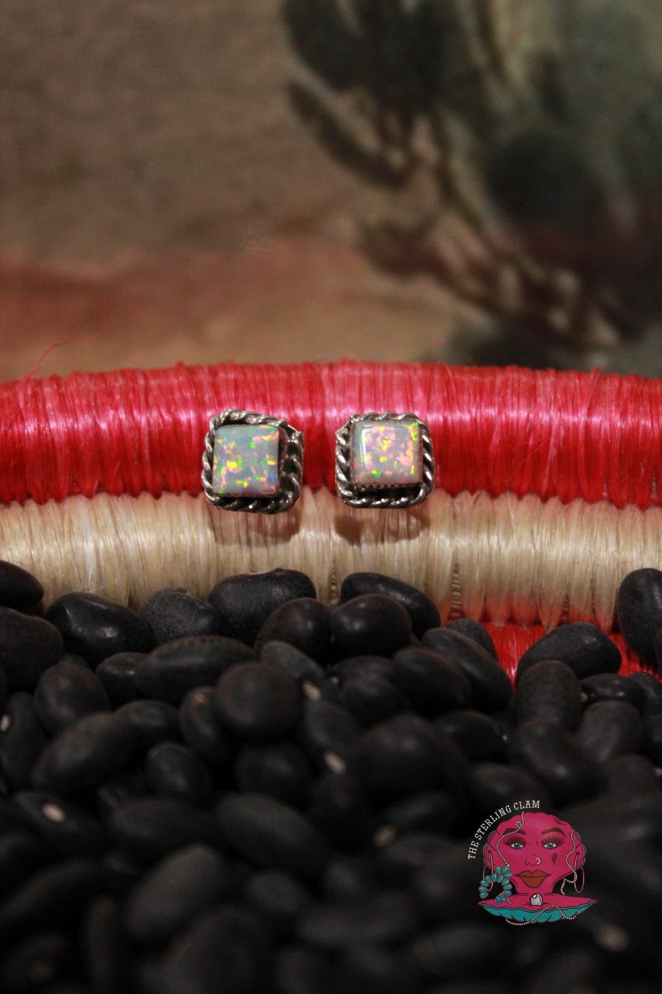 The Square Studs--Opal